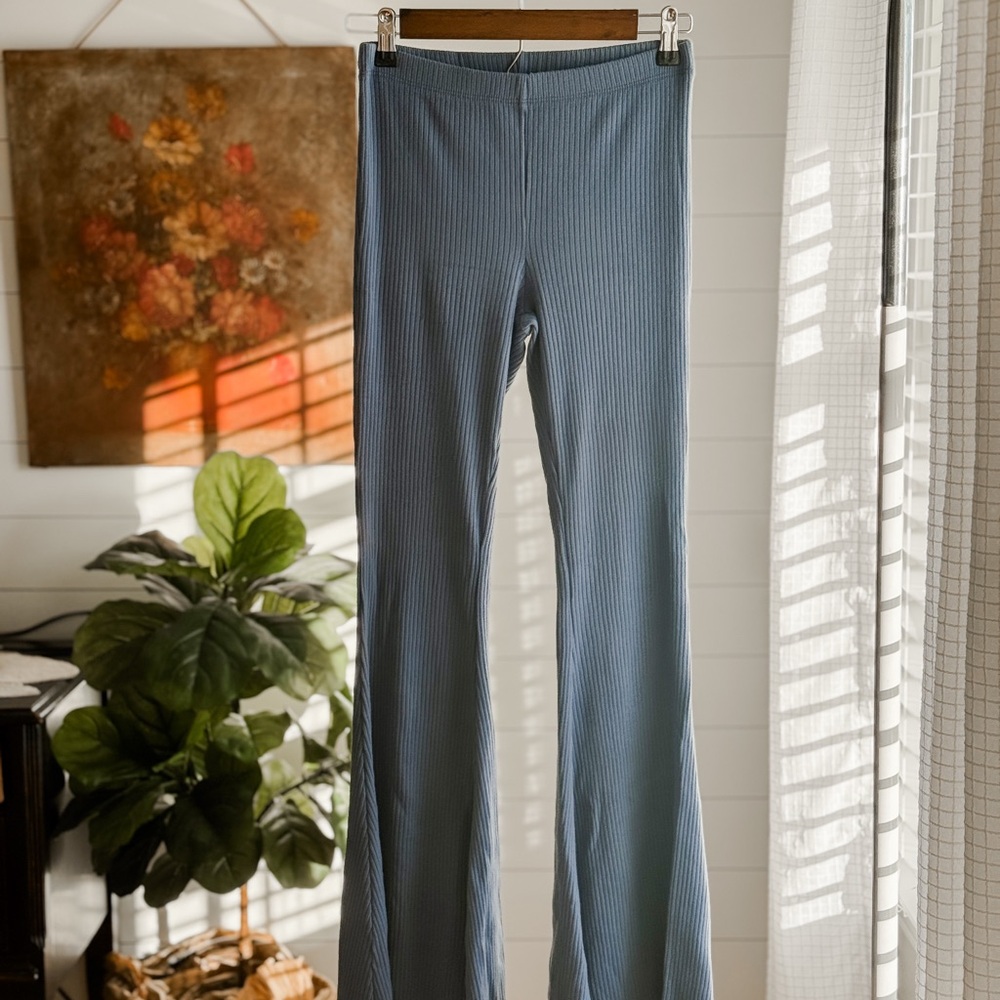 aerie Ribbed Wide-Leg Pants in Slate Blue
